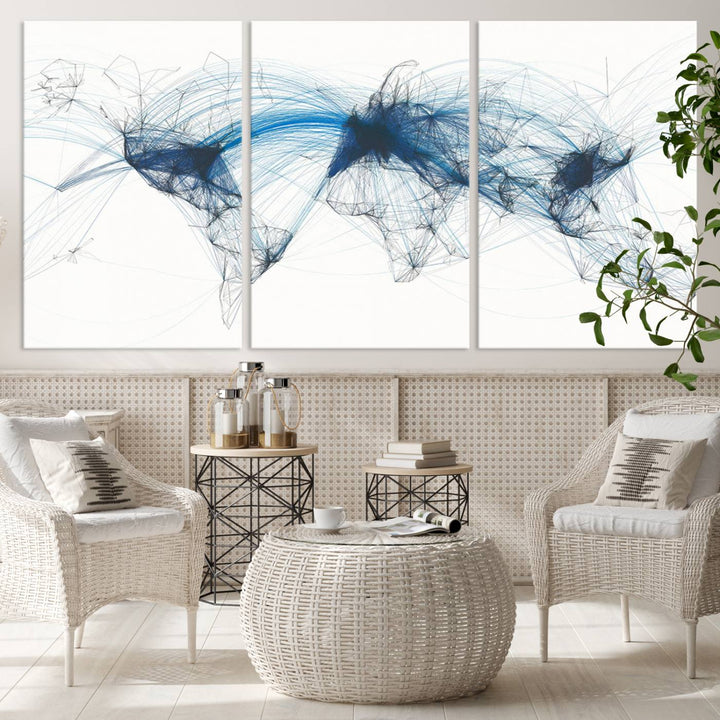 Flight Routes World Map wall art canvas Flight Map art Air Traffic Aviation Map Large canvas art