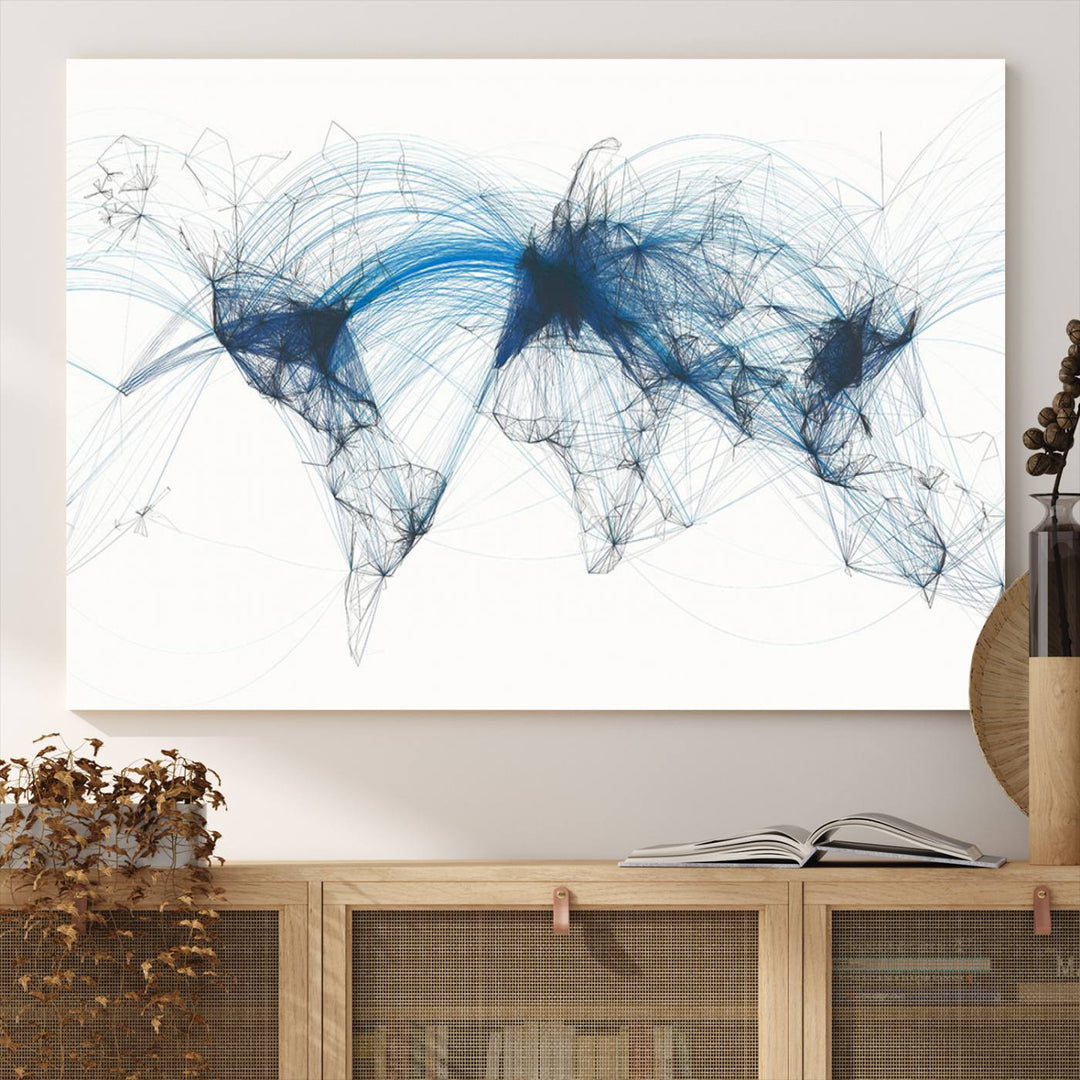 Flight Routes World Map wall art canvas Flight Map art Air Traffic Aviation Map Large canvas art