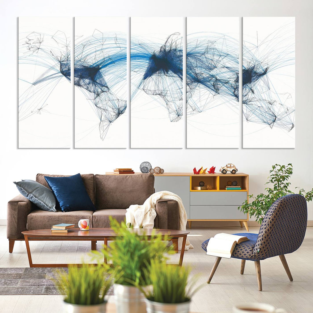 Flight Routes World Map wall art canvas Flight Map art Air Traffic Aviation Map Large canvas art