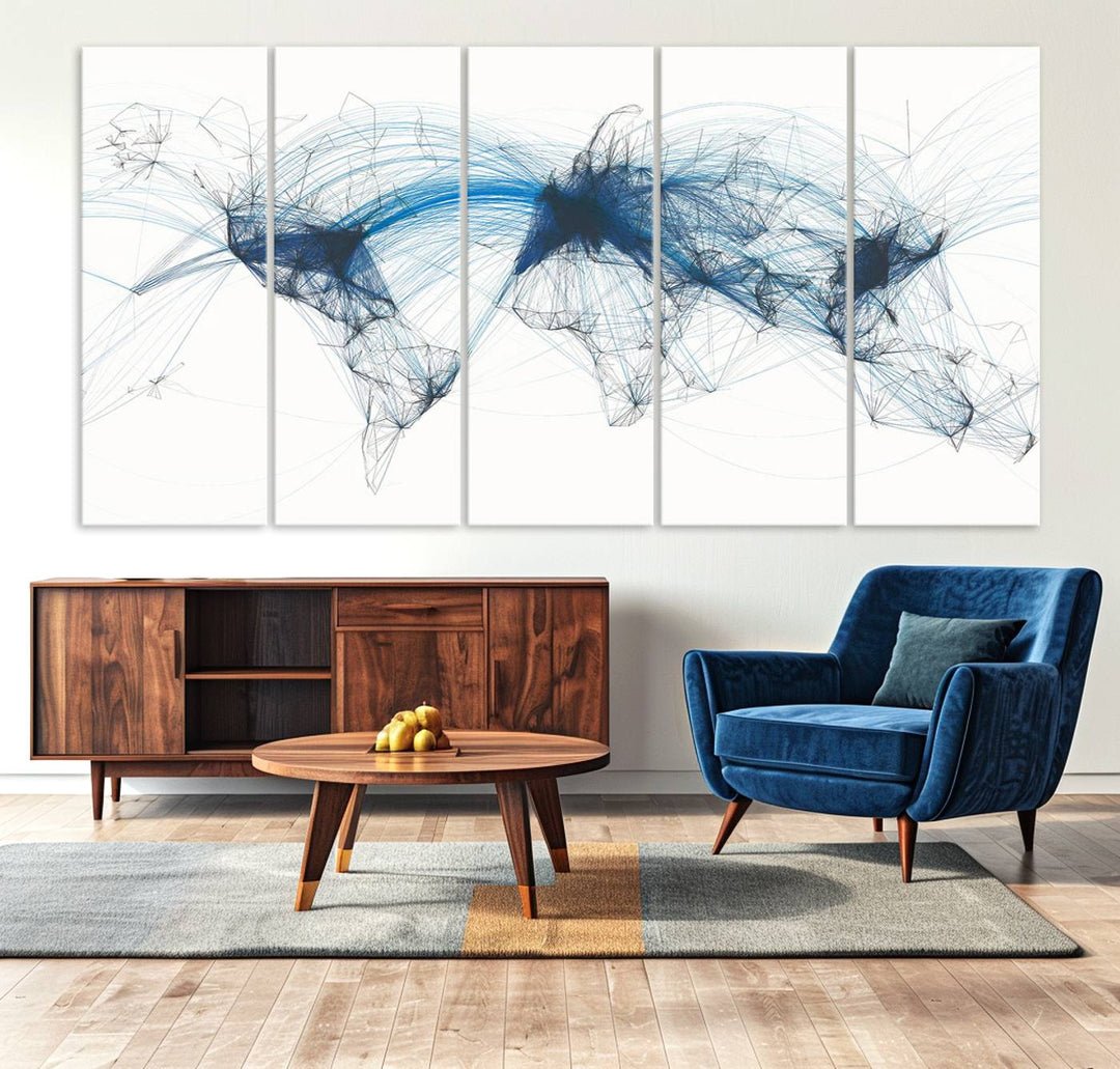 Flight Routes World Map wall art canvas Flight Map art Air Traffic Aviation Map Large canvas art