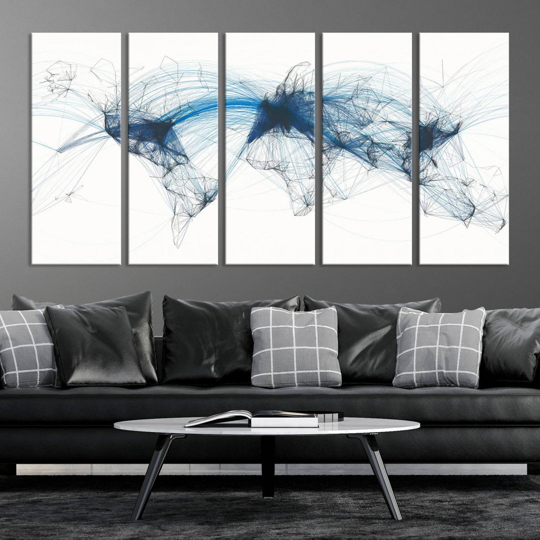 Flight Routes World Map wall art canvas Flight Map art Air Traffic Aviation Map Large canvas art