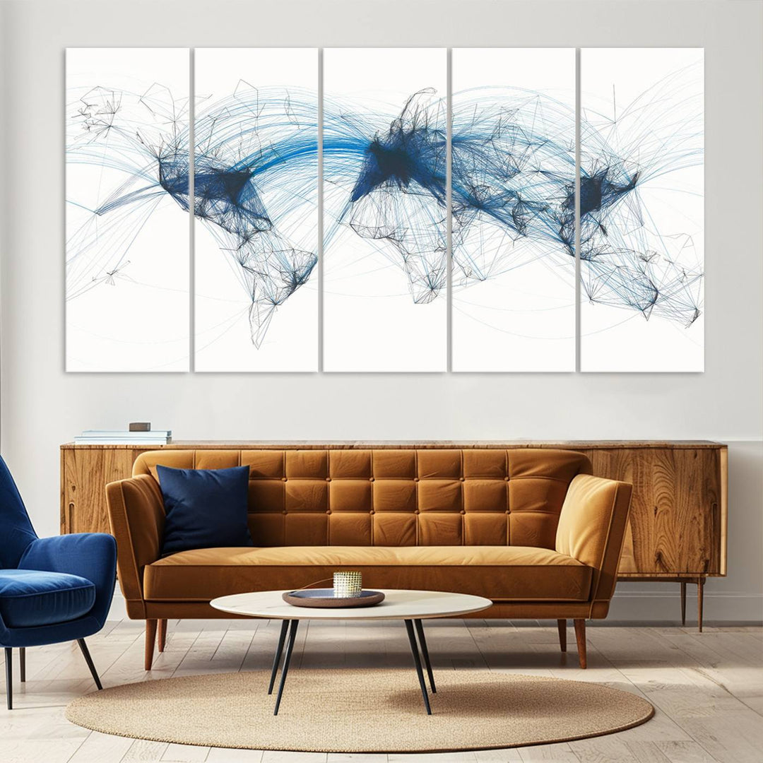 Flight Routes World Map wall art canvas Flight Map art Air Traffic Aviation Map Large canvas art