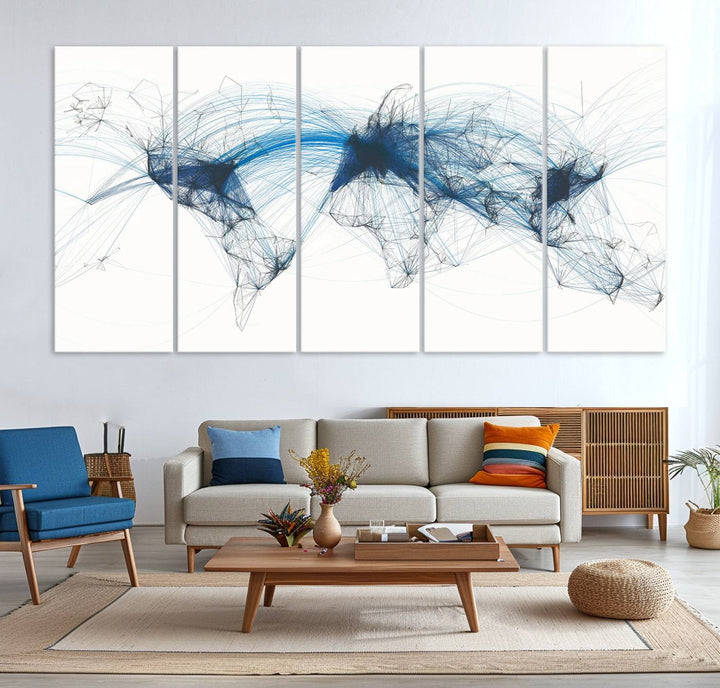 Flight Routes World Map wall art canvas Flight Map art Air Traffic Aviation Map Large canvas art