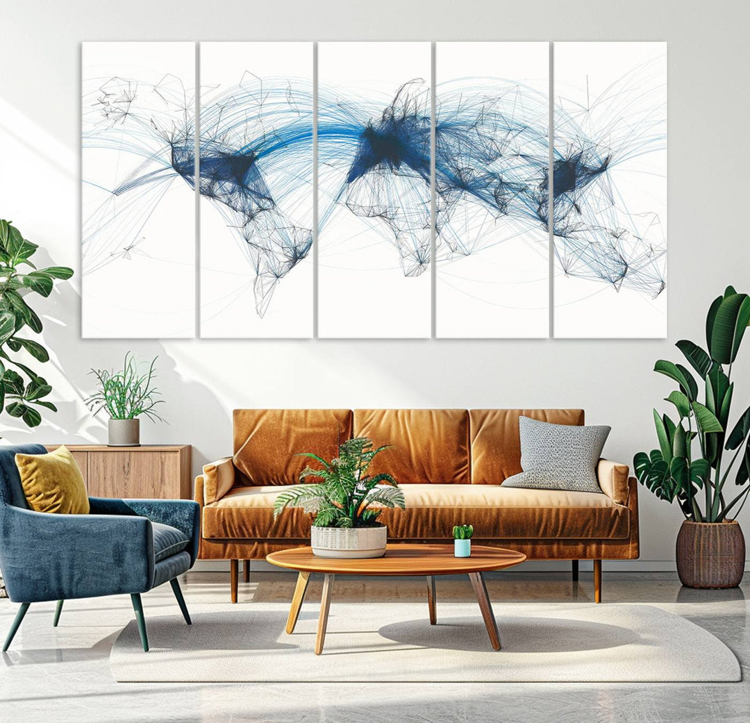 Flight Routes World Map wall art canvas Flight Map art Air Traffic Aviation Map Large canvas art