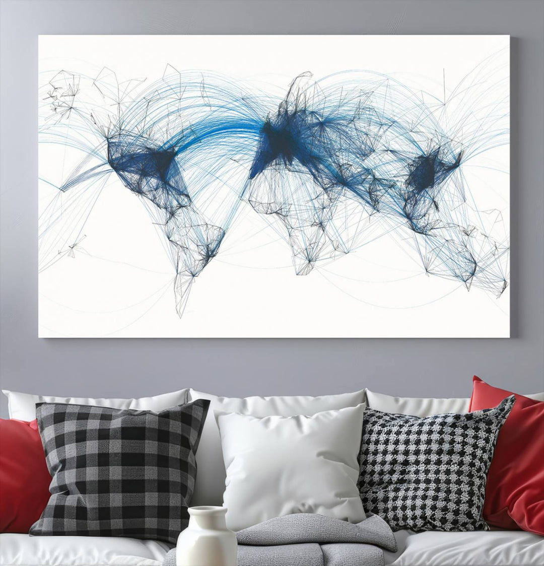 Flight Routes World Map wall art canvas Flight Map art Air Traffic Aviation Map Large canvas art