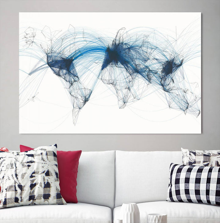 Flight Routes World Map wall art canvas Flight Map art Air Traffic Aviation Map Large canvas art