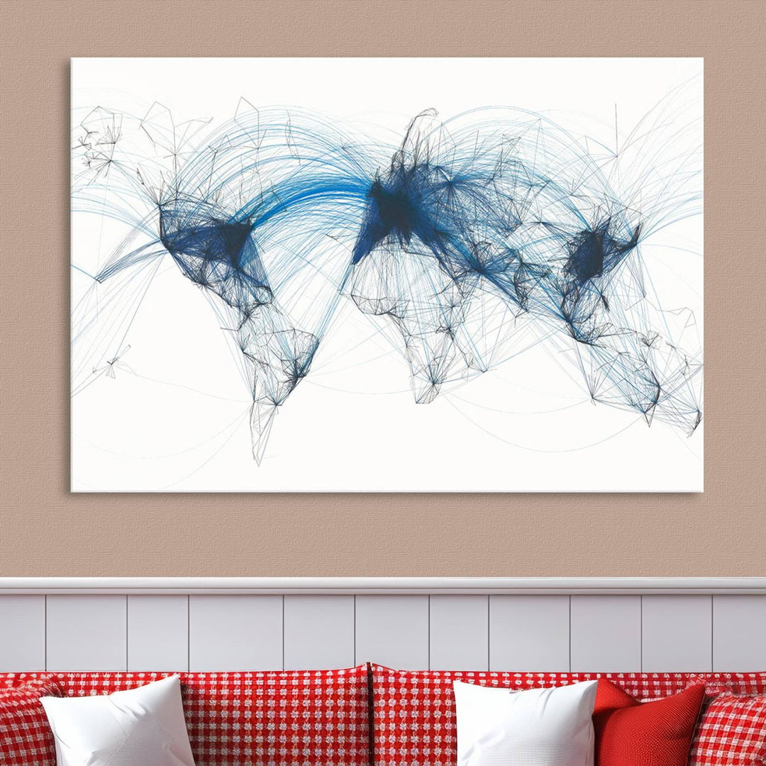 Flight Routes World Map wall art canvas Flight Map art Air Traffic Aviation Map Large canvas art