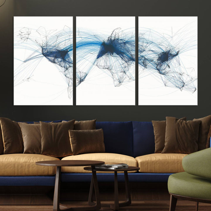 Flight Routes World Map wall art canvas Flight Map art Air Traffic Aviation Map Large canvas art