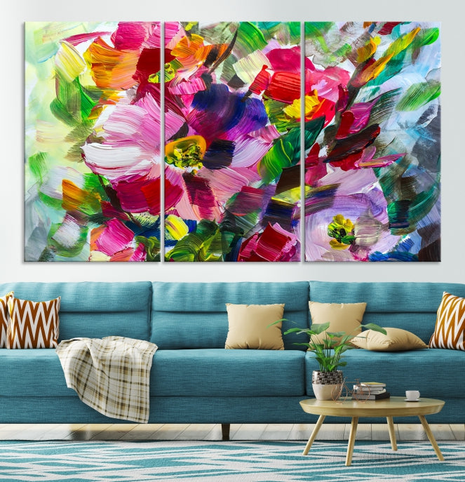 Flower Abstract Oil Painting Large Canvas Print for Living Room Decor