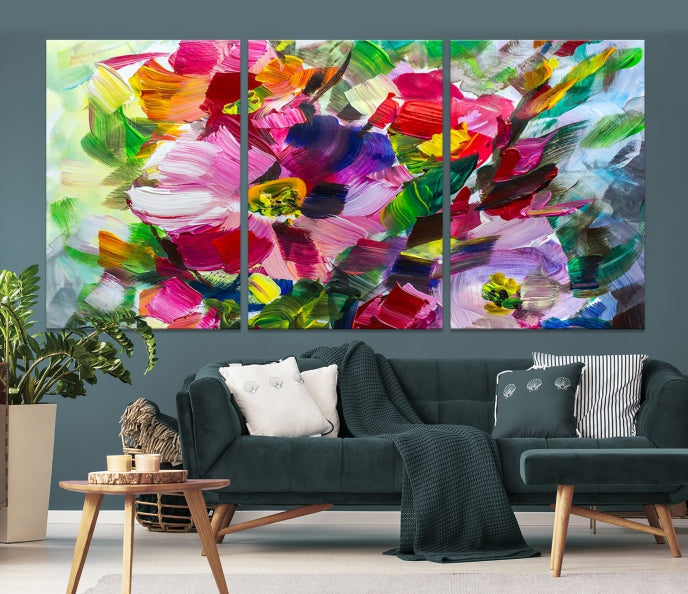 Flower Abstract Oil Painting Large Canvas Print for Living Room Decor