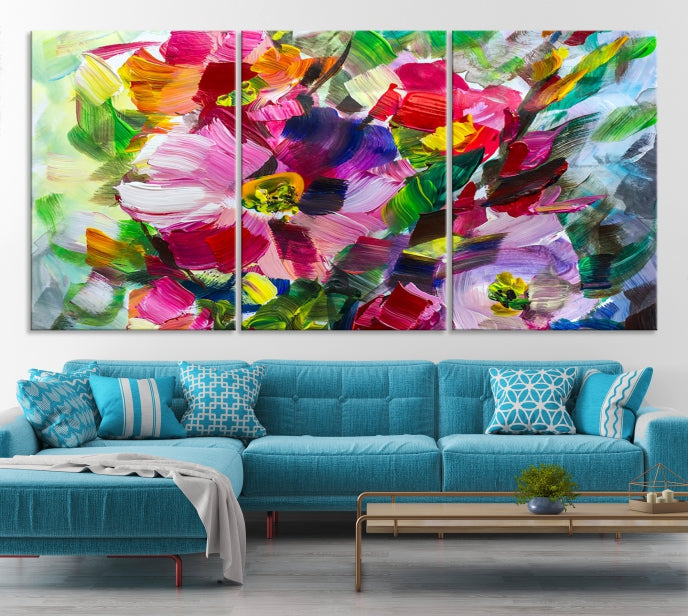 Flower Abstract Oil Painting Large Canvas Print for Living Room Decor