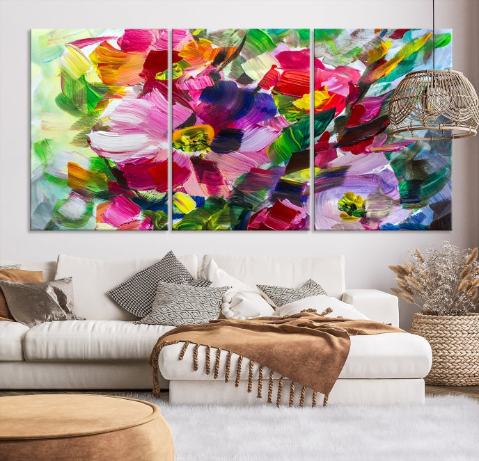 Flower Abstract Oil Painting Large Canvas Print for Living Room Decor