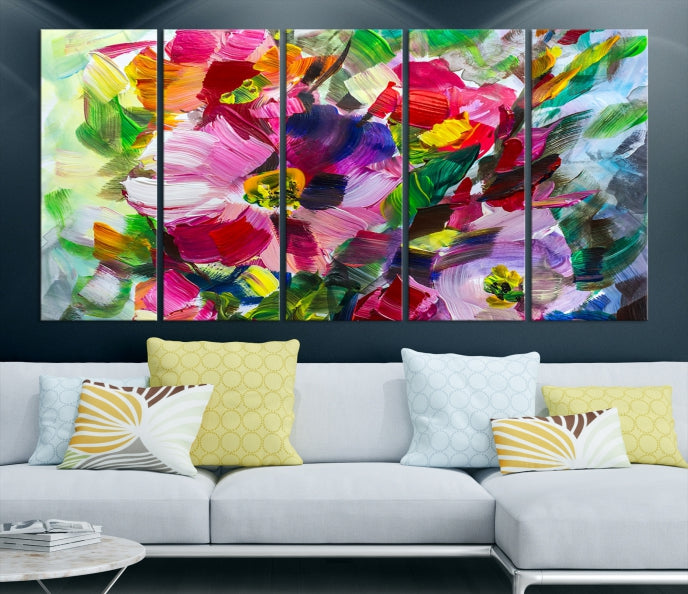 Flower Abstract Oil Painting Large Canvas Print for Living Room Decor