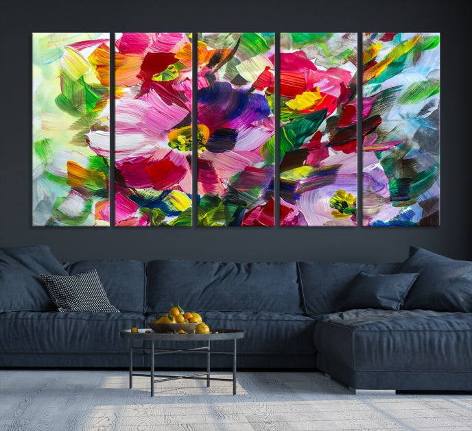 Flower Abstract Oil Painting Large Canvas Print for Living Room Decor