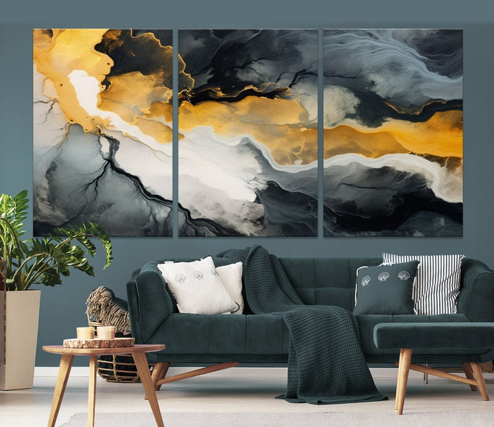 Fluid Abstract Clouds Large Canvas Print Wall Art, Marble Set of , Contemporary Painting, Artwork for Living Room Decor