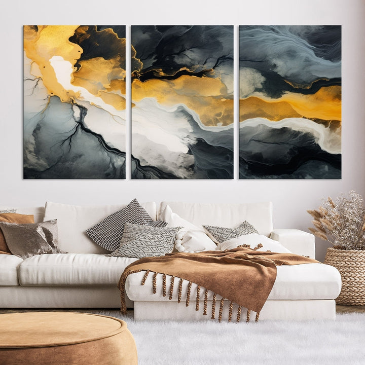 Fluid Abstract Clouds Large Canvas Print Wall Art, Marble Set of , Contemporary Painting, Artwork for Living Room Decor