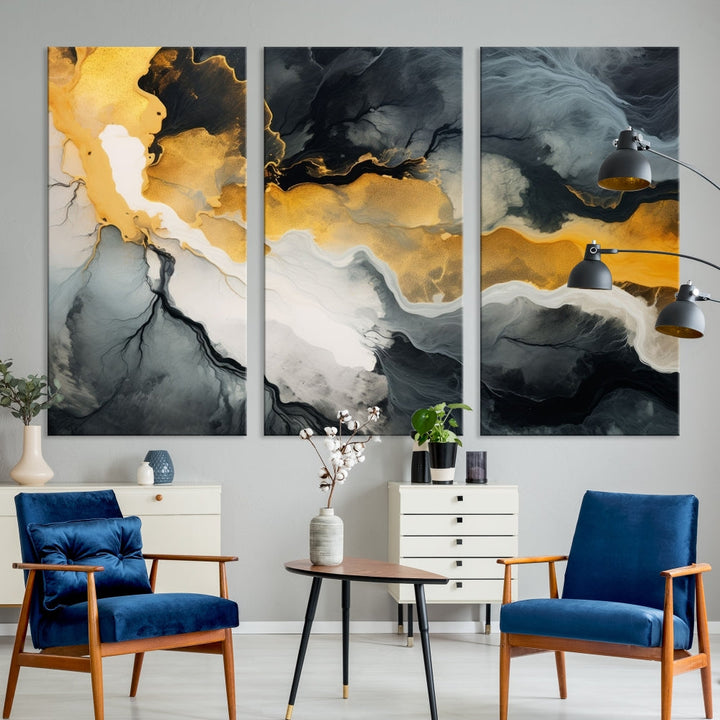 Fluid Abstract Clouds Large Canvas Print Wall Art, Marble Set of , Contemporary Painting, Artwork for Living Room Decor