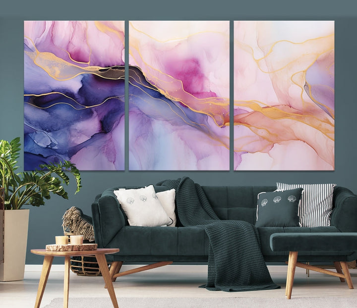 Fluid Abstract Painting, Panel Art Print, Canvas Wall Art, Modern Wall Decoration, Large Framed Abstract Print Set