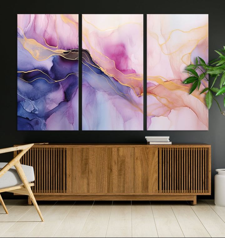 Fluid Abstract Painting, Panel Art Print, Canvas Wall Art, Modern Wall Decoration, Large Framed Abstract Print Set