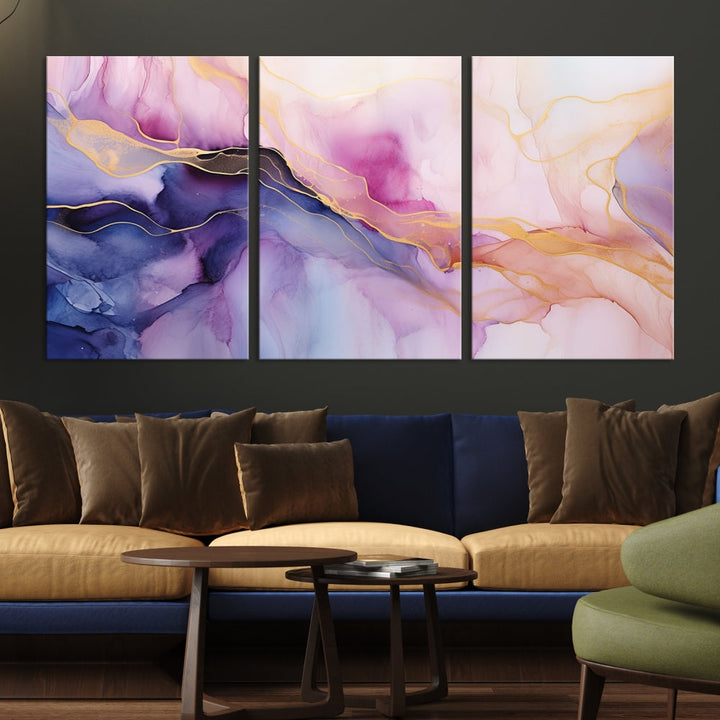 Fluid Abstract Painting, Panel Art Print, Canvas Wall Art, Modern Wall Decoration, Large Framed Abstract Print Set