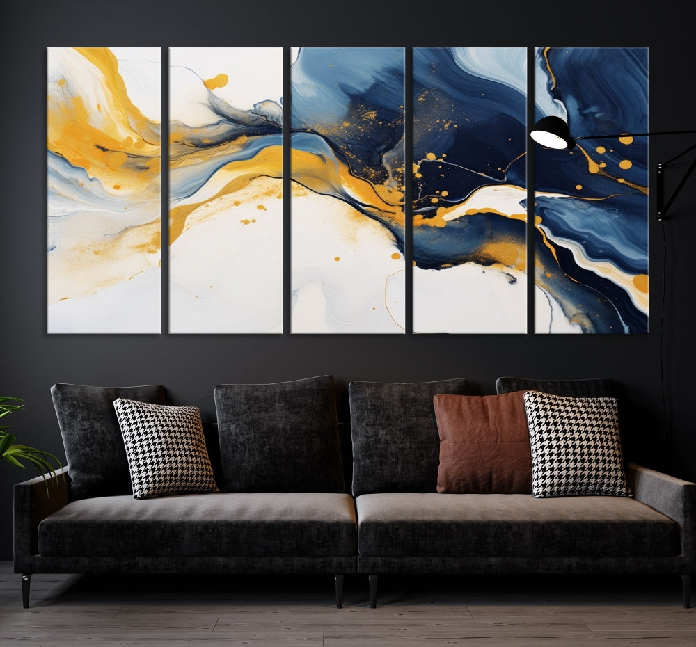 Fluid Abstract Wall Art Print, Blue Canvas Painting, Marble Wall Art, Modern Home Decor