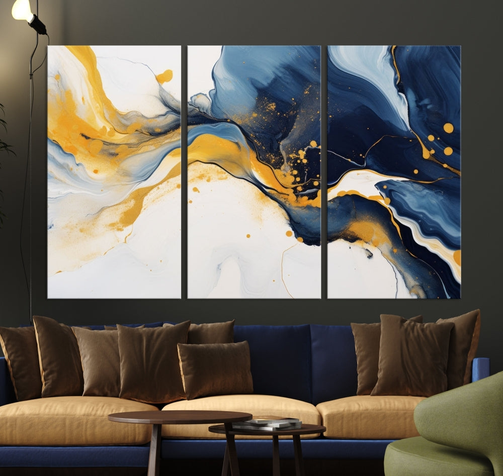 Fluid Abstract Wall Art Print, Blue Canvas Painting, Marble Wall Art, Modern Home Decor