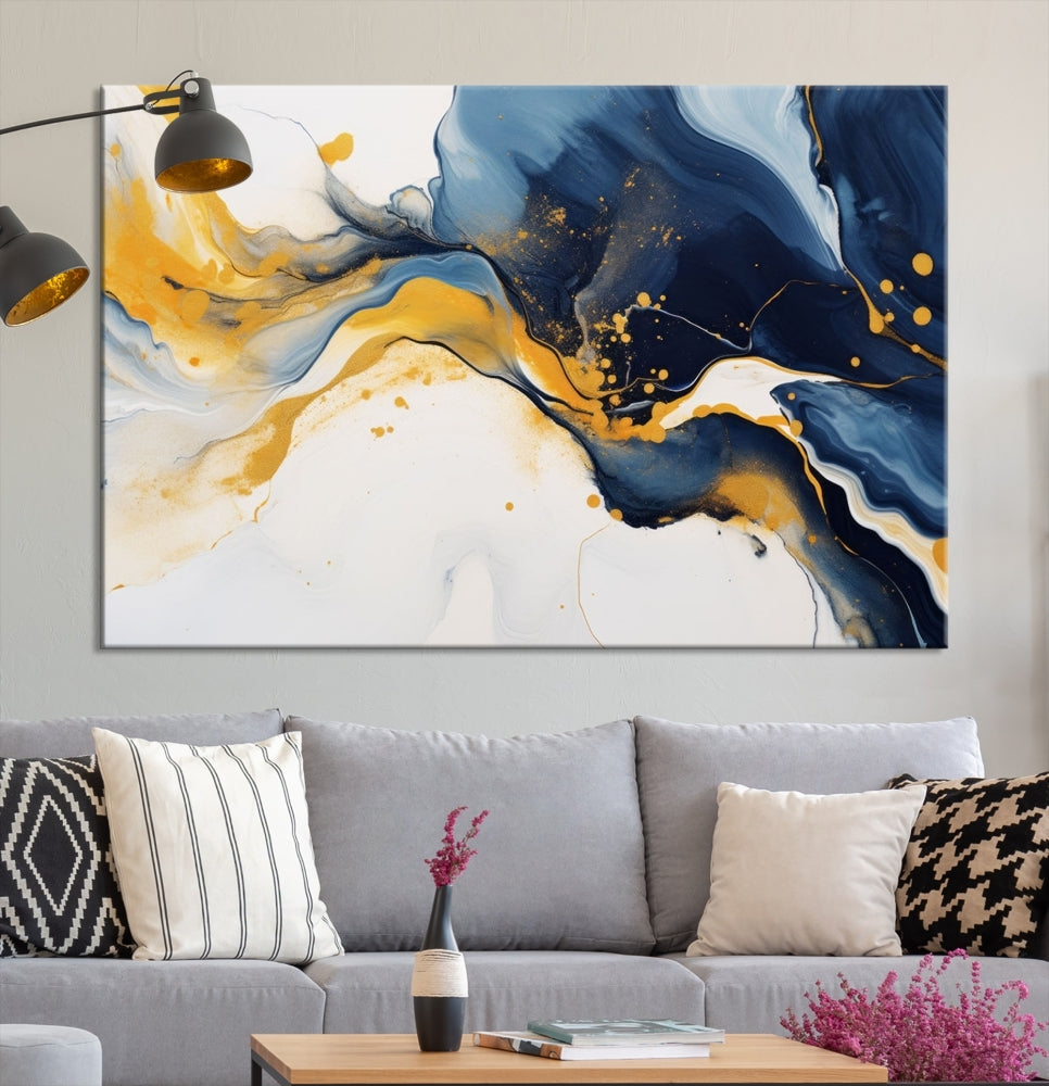 Fluid Abstract Wall Art Print, Blue Canvas Painting, Marble Wall Art, Modern Home Decor