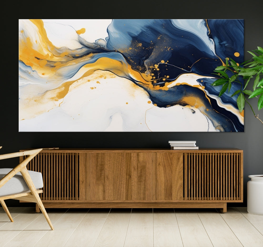 Fluid Abstract Wall Art Print, Blue Canvas Painting, Marble Wall Art, Modern Home Decor