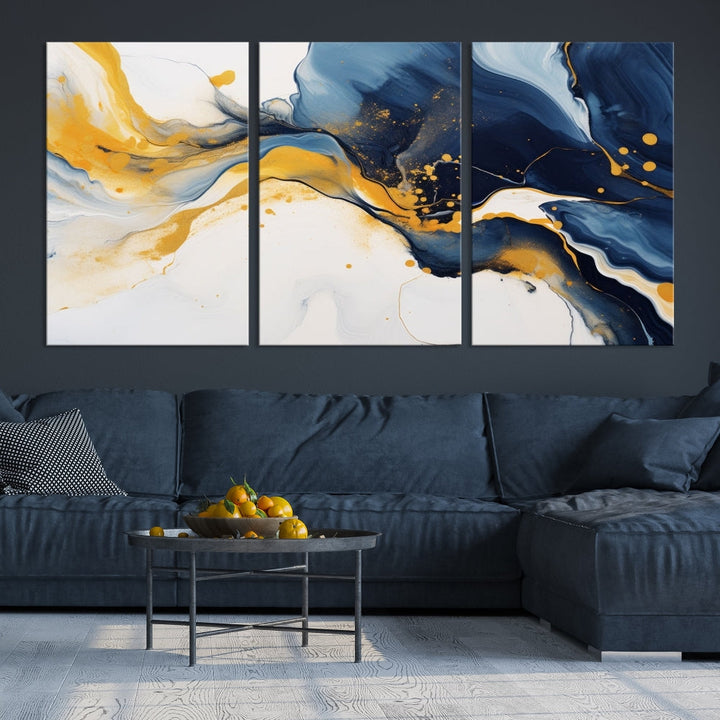 Fluid Abstract Wall Art Print, Blue Canvas Painting, Marble Wall Art, Modern Home Decor