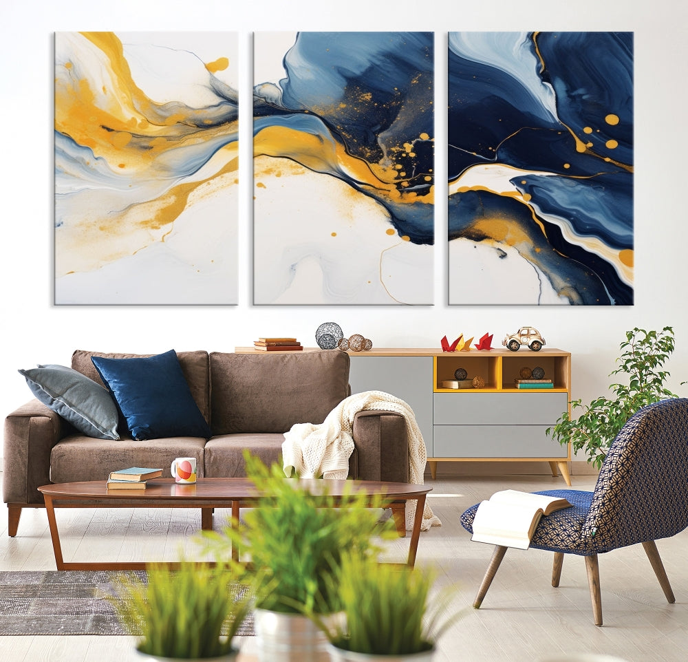 Fluid Abstract Wall Art Print, Blue Canvas Painting, Marble Wall Art, Modern Home Decor