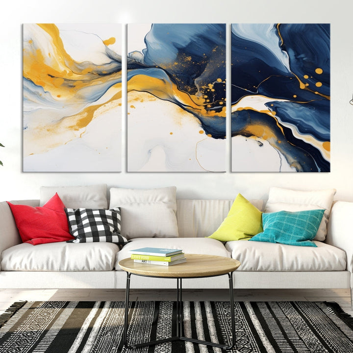 Fluid Abstract Wall Art Print, Blue Canvas Painting, Marble Wall Art, Modern Home Decor