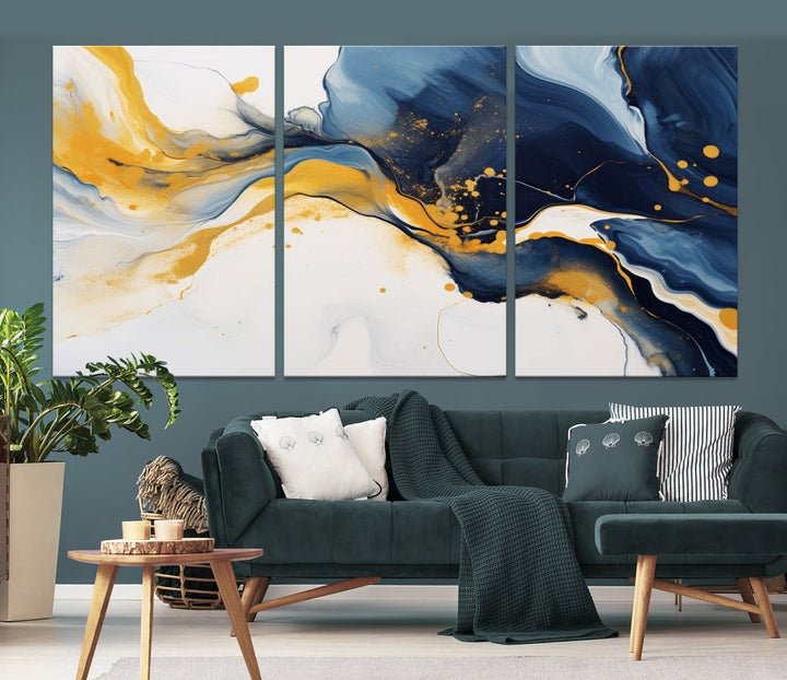 Fluid Abstract Wall Art Print, Blue Canvas Painting, Marble Wall Art, Modern Home Decor