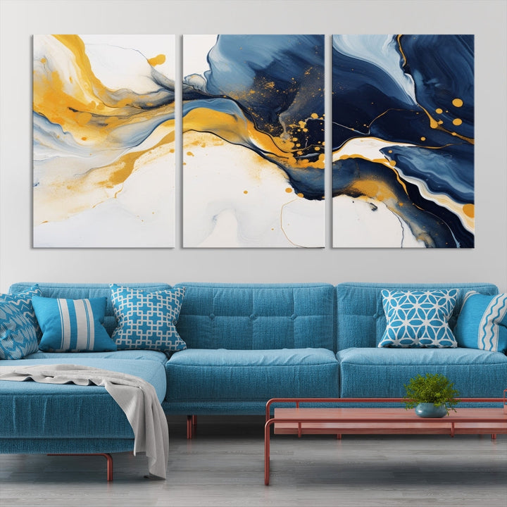 Fluid Abstract Wall Art Print, Blue Canvas Painting, Marble Wall Art, Modern Home Decor