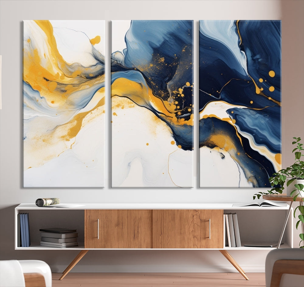 Fluid Abstract Wall Art Print, Blue Canvas Painting, Marble Wall Art, Modern Home Decor