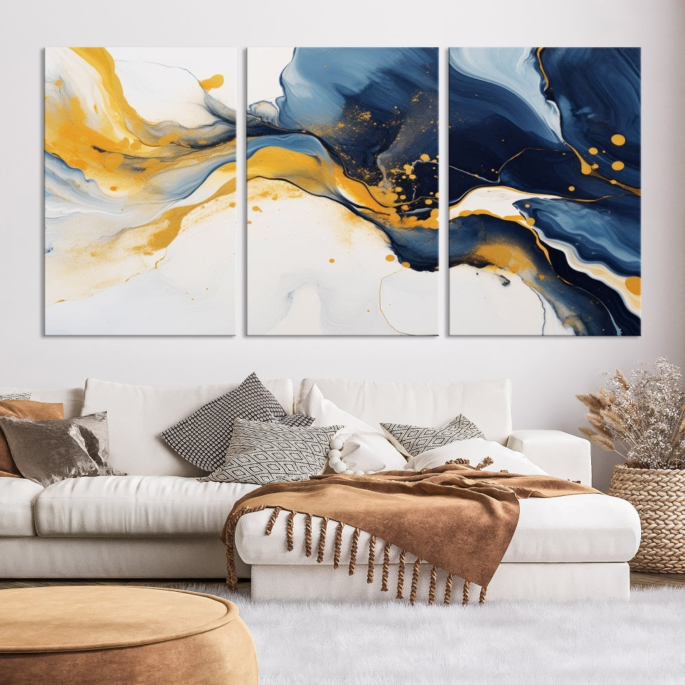 Fluid Abstract Wall Art Print, Blue Canvas Painting, Marble Wall Art, Modern Home Decor