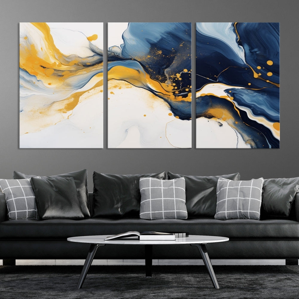 Fluid Abstract Wall Art Print, Blue Canvas Painting, Marble Wall Art, Modern Home Decor