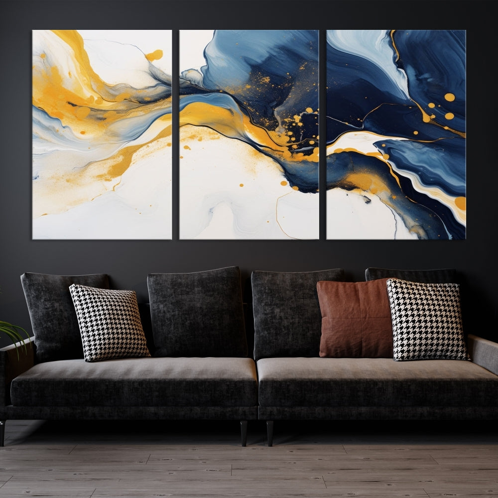 Fluid Abstract Wall Art Print, Blue Canvas Painting, Marble Wall Art, Modern Home Decor