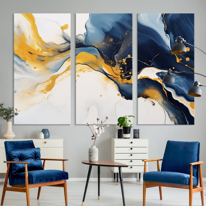 Fluid Abstract Wall Art Print, Blue Canvas Painting, Marble Wall Art, Modern Home Decor