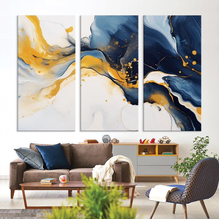 Fluid Abstract Wall Art Print, Blue Canvas Painting, Marble Wall Art, Modern Home Decor