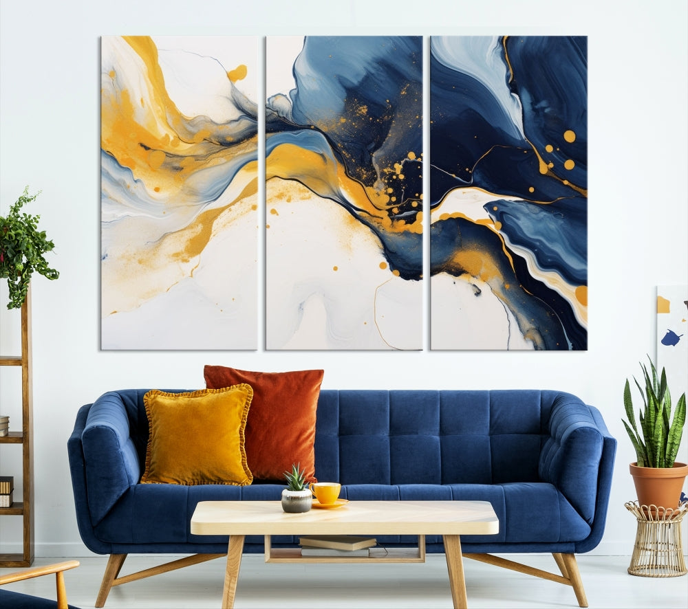 Fluid Abstract Wall Art Print, Blue Canvas Painting, Marble Wall Art, Modern Home Decor