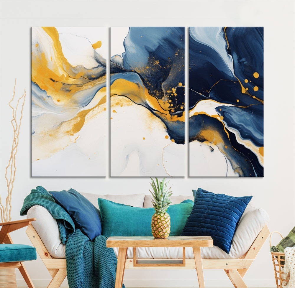 Fluid Abstract Wall Art Print, Blue Canvas Painting, Marble Wall Art, Modern Home Decor