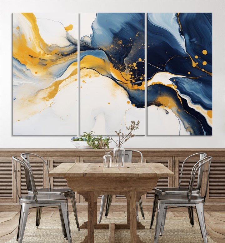 Fluid Abstract Wall Art Print, Blue Canvas Painting, Marble Wall Art, Modern Home Decor