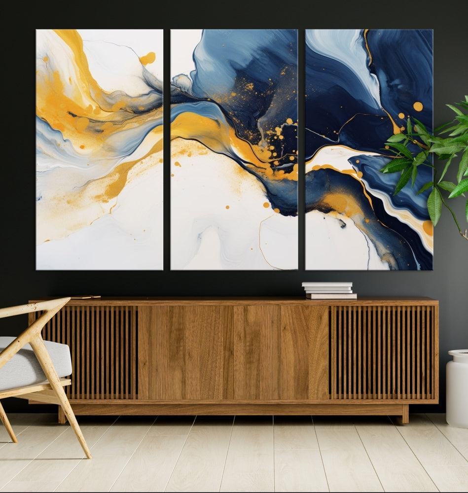 Fluid Abstract Wall Art Print, Blue Canvas Painting, Marble Wall Art, Modern Home Decor