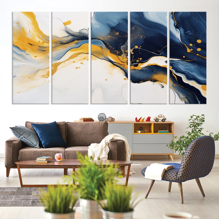 Fluid Abstract Wall Art Print, Blue Canvas Painting, Marble Wall Art, Modern Home Decor