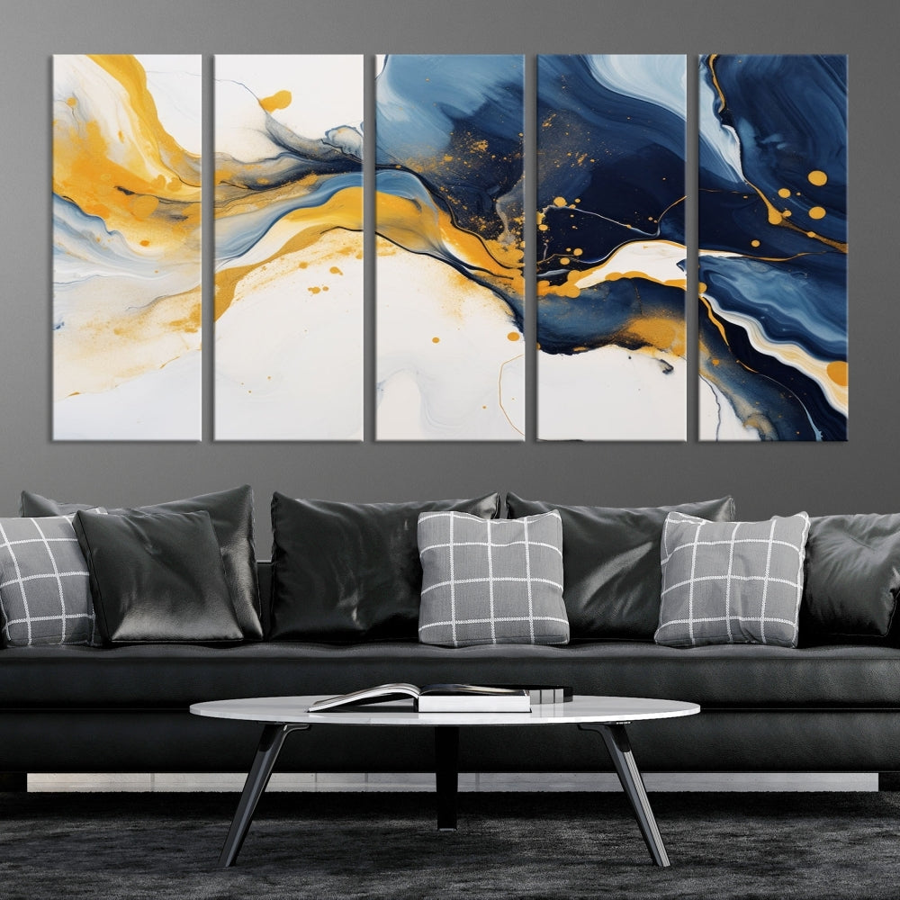 Fluid Abstract Wall Art Print, Blue Canvas Painting, Marble Wall Art, Modern Home Decor