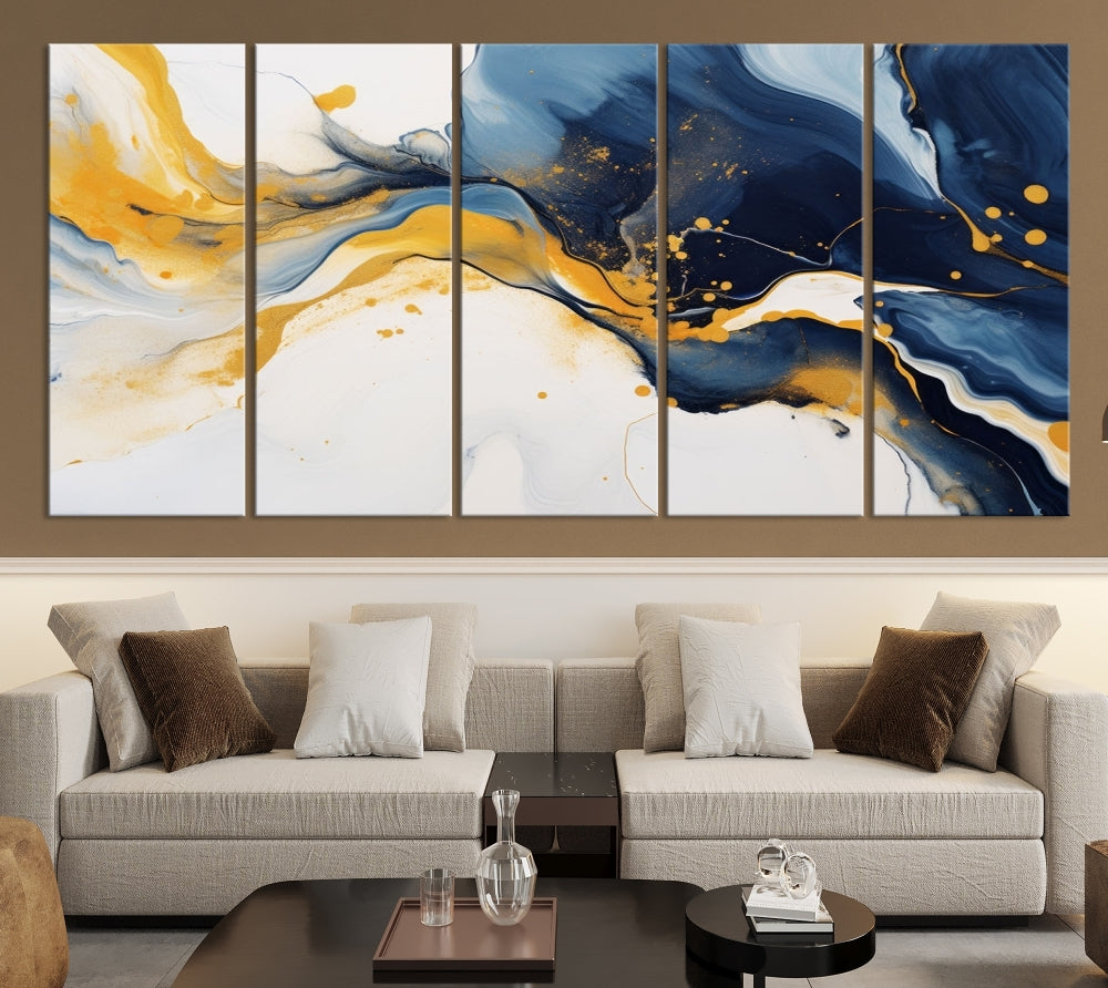 Fluid Abstract Wall Art Print, Blue Canvas Painting, Marble Wall Art, Modern Home Decor