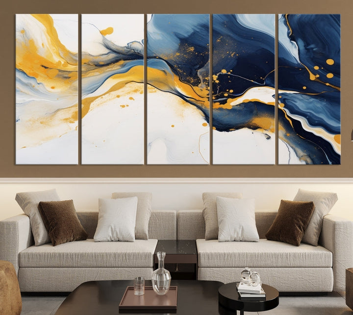 Fluid Abstract Wall Art Print, Blue Canvas Painting, Marble Wall Art, Modern Home Decor