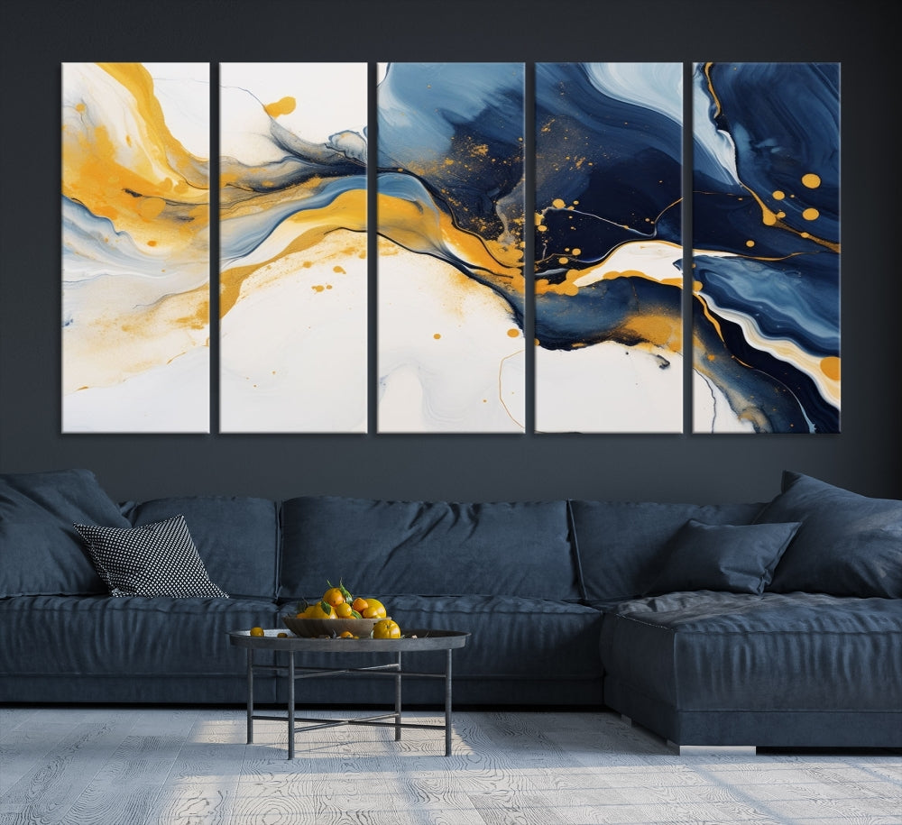 Fluid Abstract Wall Art Print, Blue Canvas Painting, Marble Wall Art, Modern Home Decor