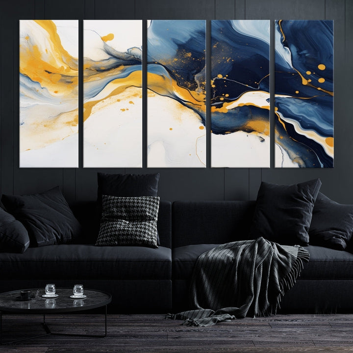 Fluid Abstract Wall Art Print, Blue Canvas Painting, Marble Wall Art, Modern Home Decor