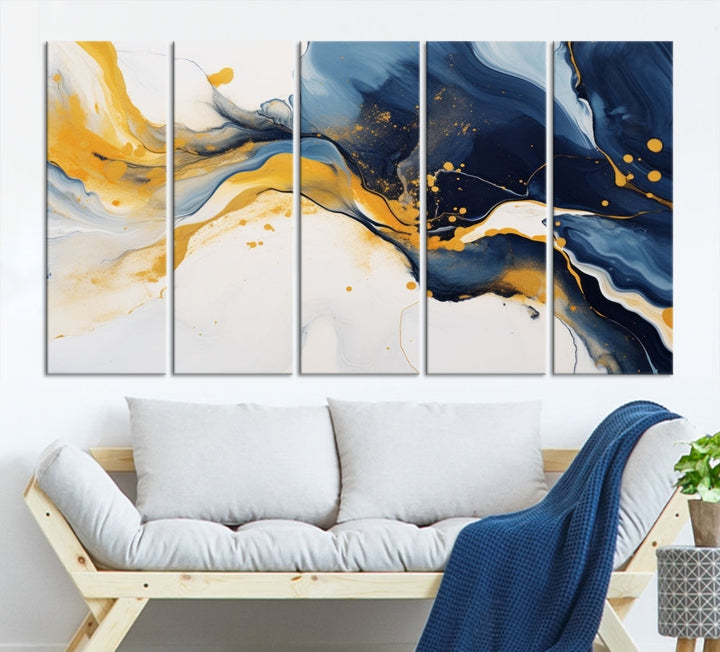 Fluid Abstract Wall Art Print, Blue Canvas Painting, Marble Wall Art, Modern Home Decor